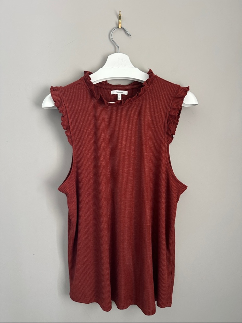 Maurice’s Ribbed Sleeveless Ruffle Neck Tank Top - Burnt Orange